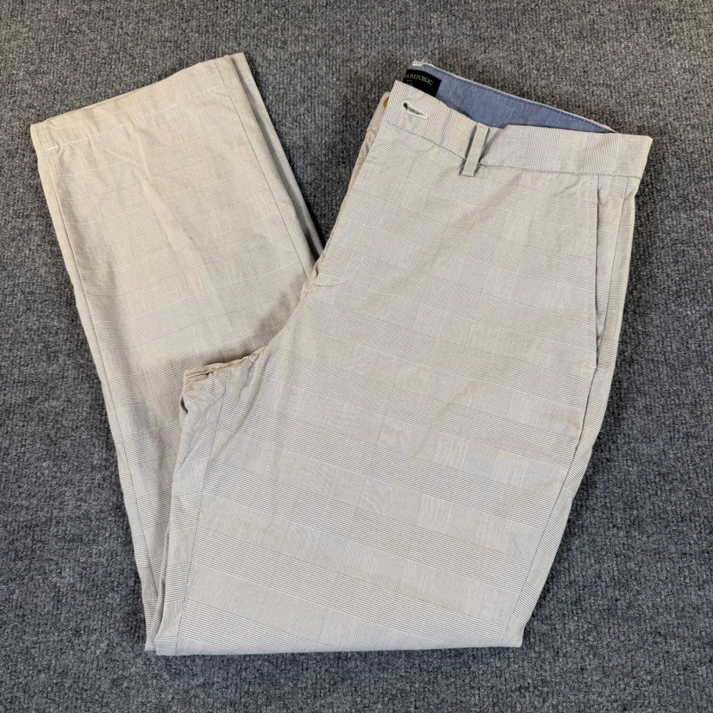 Banana Republic Mens Slim Fit Glen Plaid Chino Pants Gray 35x30 531795-00 #4059